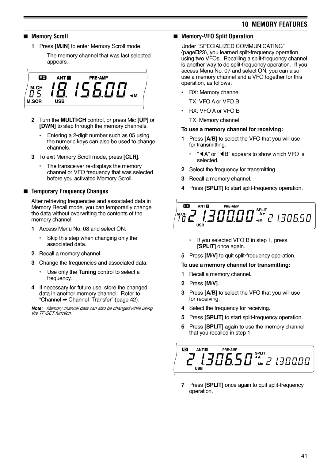 Kenwood TS-570D instruction manual Memory Scroll, Temporary Frequency Changes, Memory-VFO Split Operation 