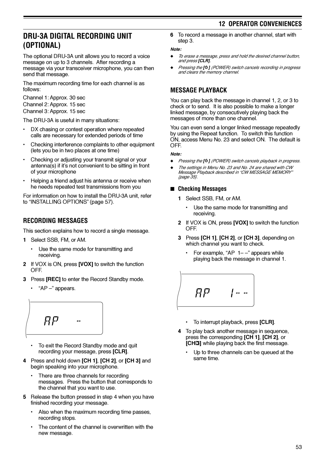 Kenwood TS-570D instruction manual Recording Messages, Message Playback, Checking Messages 