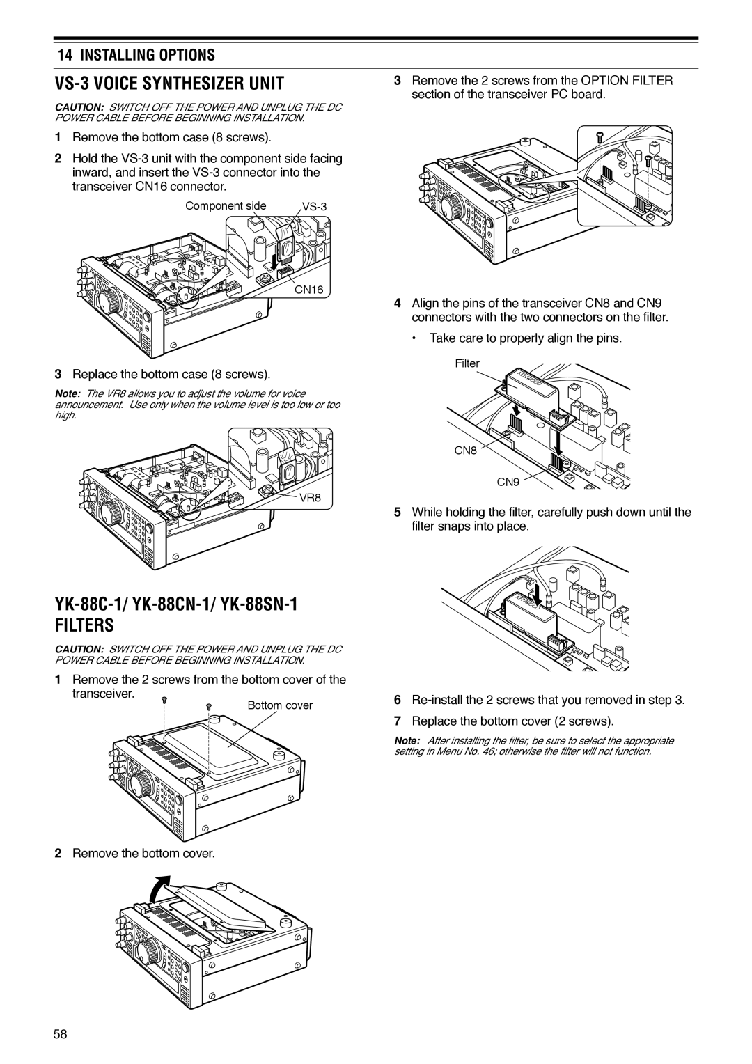 Kenwood TS-570D instruction manual VS-3 Voice Synthesizer Unit, Filters, Installing Options 