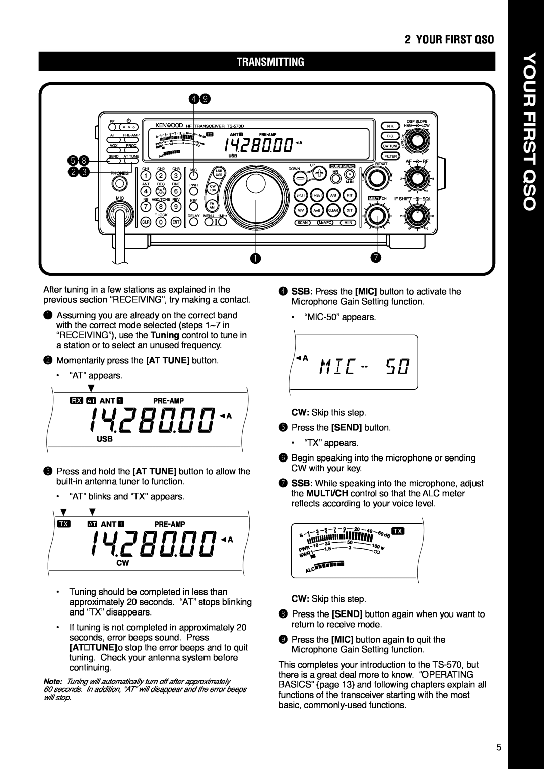 Kenwood TS-570D instruction manual Transmitting, Your First Qso 