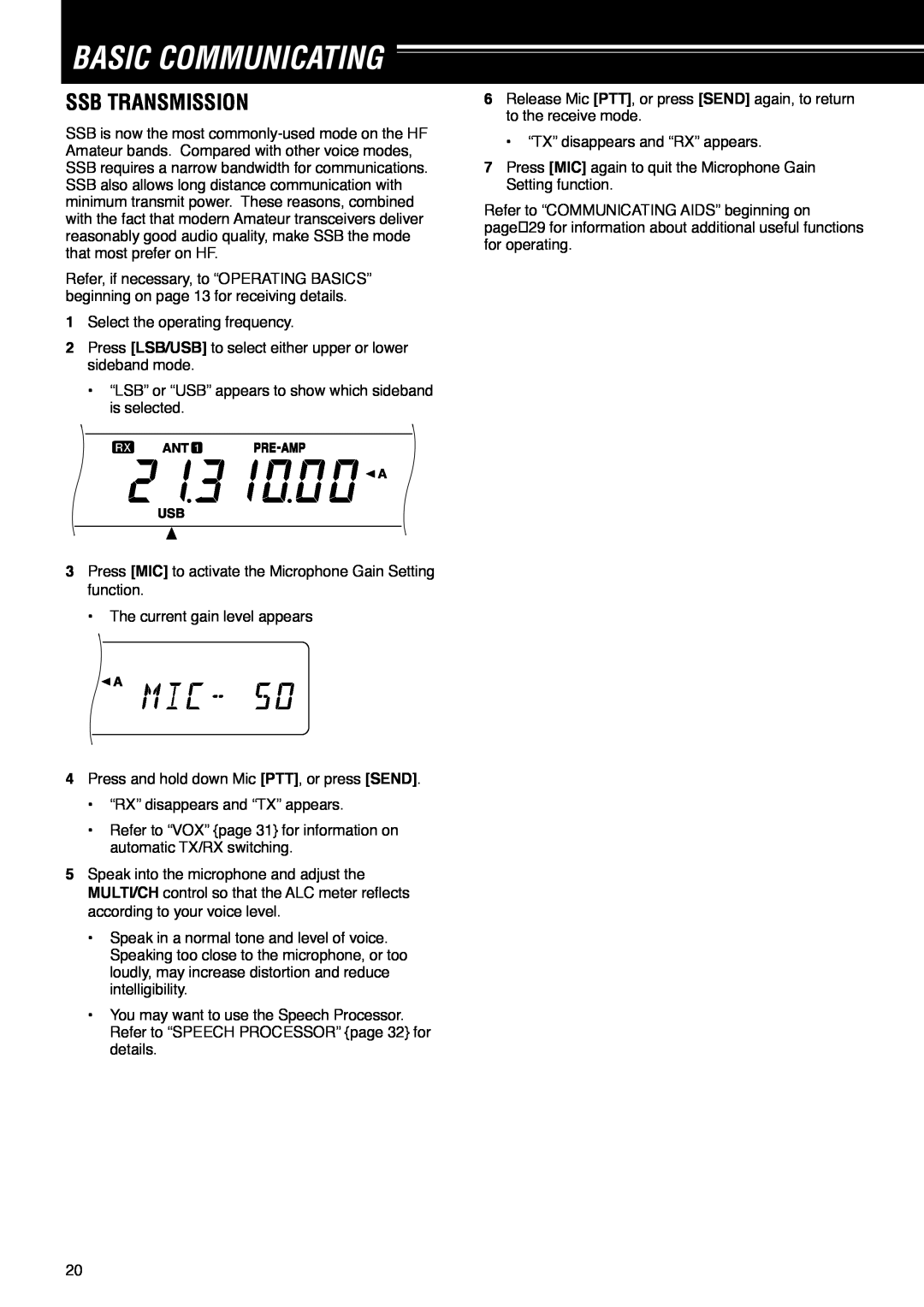 Kenwood TS-570D instruction manual Basic Communicating, Ssb Transmission 