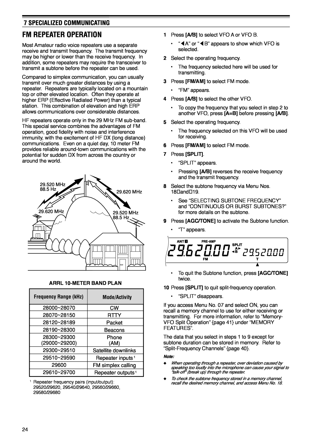 Kenwood TS-570D instruction manual Fm Repeater Operation, Specialized Communicating 