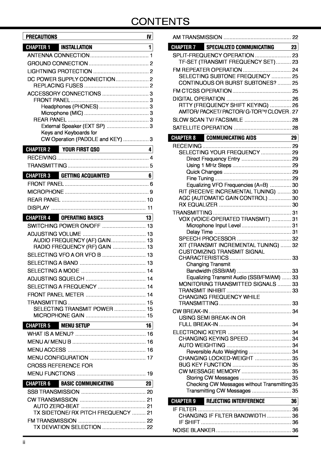 Kenwood TS-570D instruction manual Contents, Chapter 