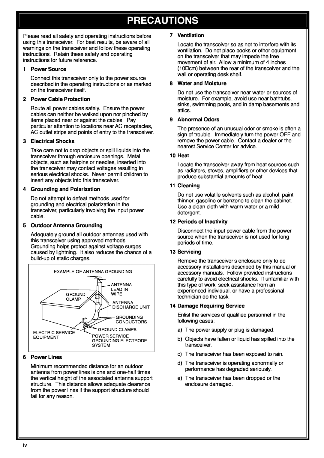 Kenwood TS-570D instruction manual Precautions 