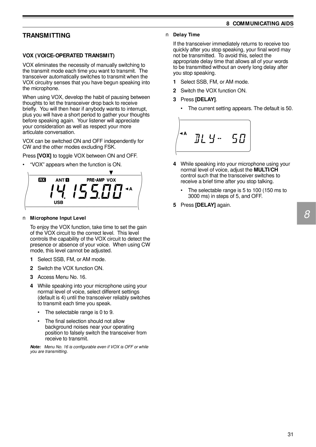 Kenwood TS-570D, TS-570S, TS-570S, TS-570D instruction manual VOX VOICE-OPERATED Transmit, Microphone Input Level 