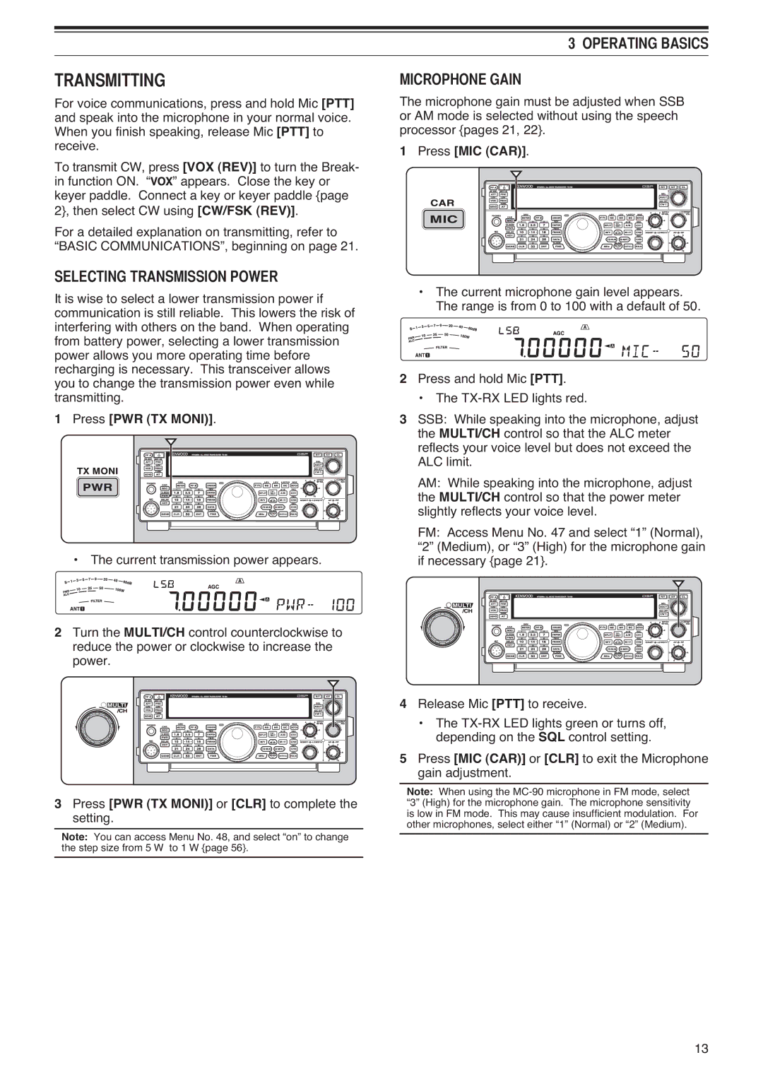 Kenwood TS-590S instruction manual 75$160,77,1, 1*75$160,66,21325, 523+21*$,1, Press PWR TX Moni, Press MIC CAR 