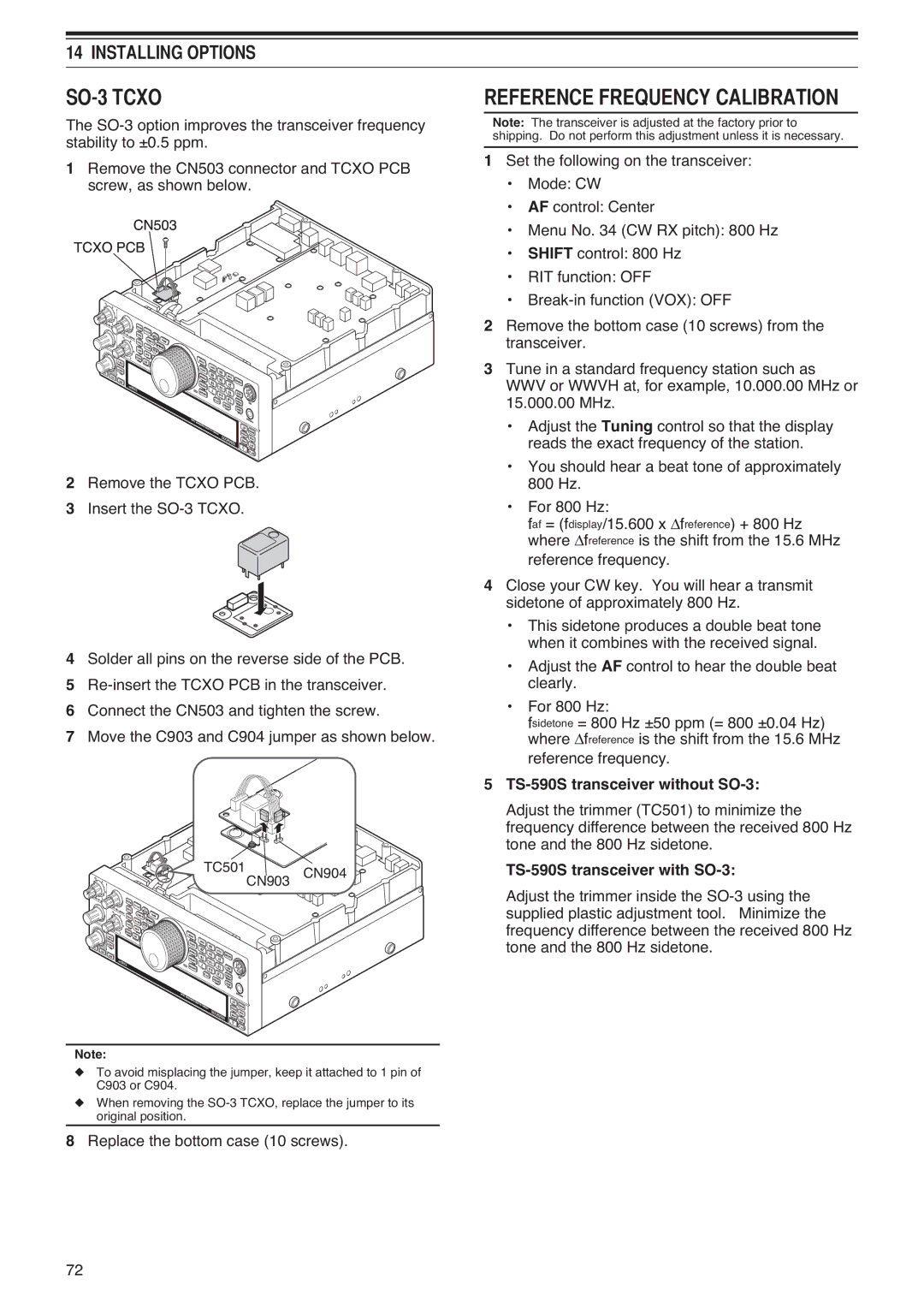 Kenwood instruction manual 627&2, 551&5481&&$/,%5$7,21, ,167$//,1*237,216, TS-590S transceiver without SO-3 