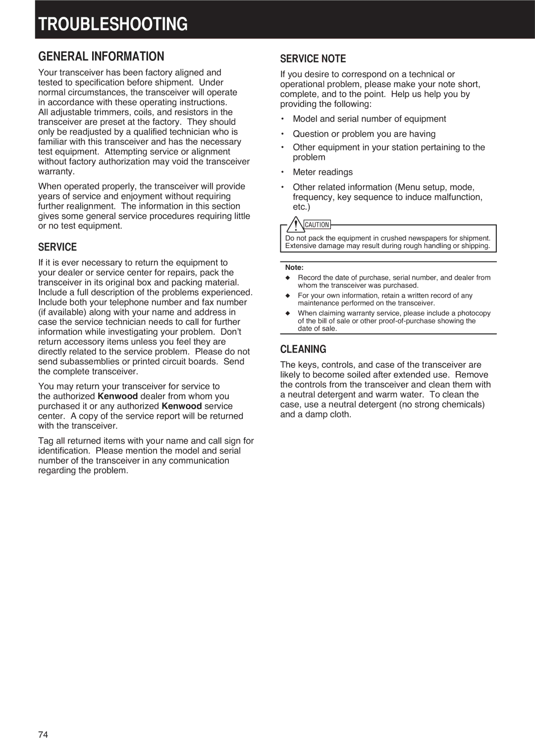 Kenwood TS-590S instruction manual 7528%/6+227,1, 15$/,1250$7,21, 659,&127, $1,1 