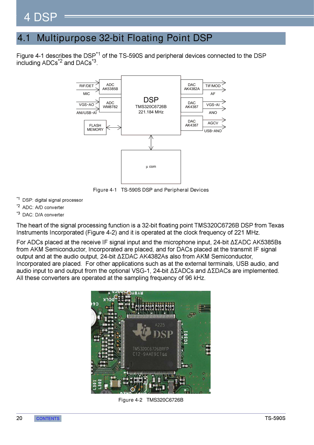 Kenwood TS-590S manual Dsp, Multipurpose 32-bit Floating Point DSP 