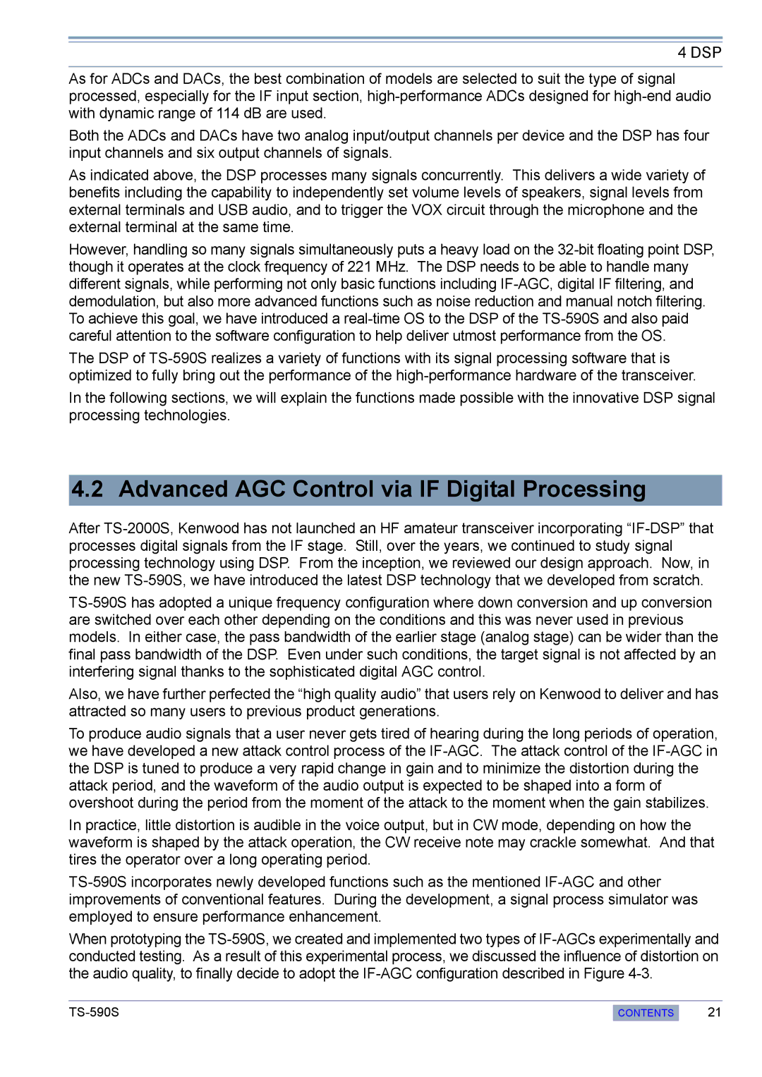 Kenwood TS-590S manual Advanced AGC Control via if Digital Processing, Dsp 