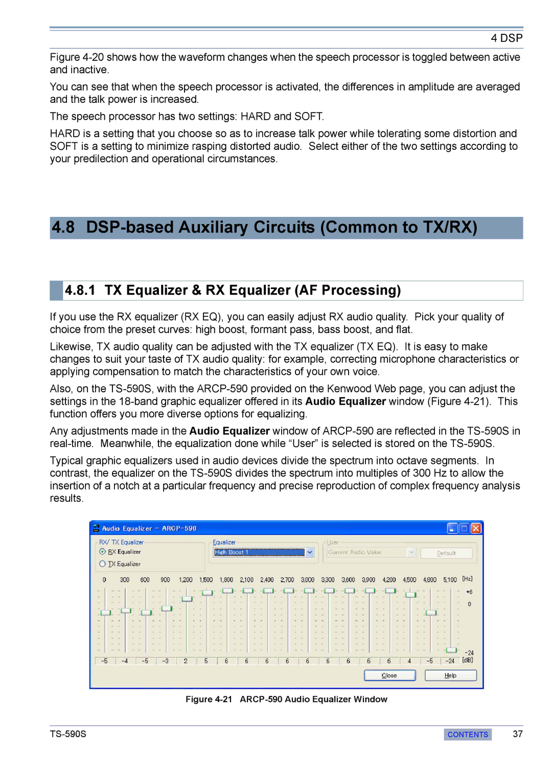 Kenwood TS-590S manual DSP-based Auxiliary Circuits Common to TX/RX, TX Equalizer & RX Equalizer AF Processing 