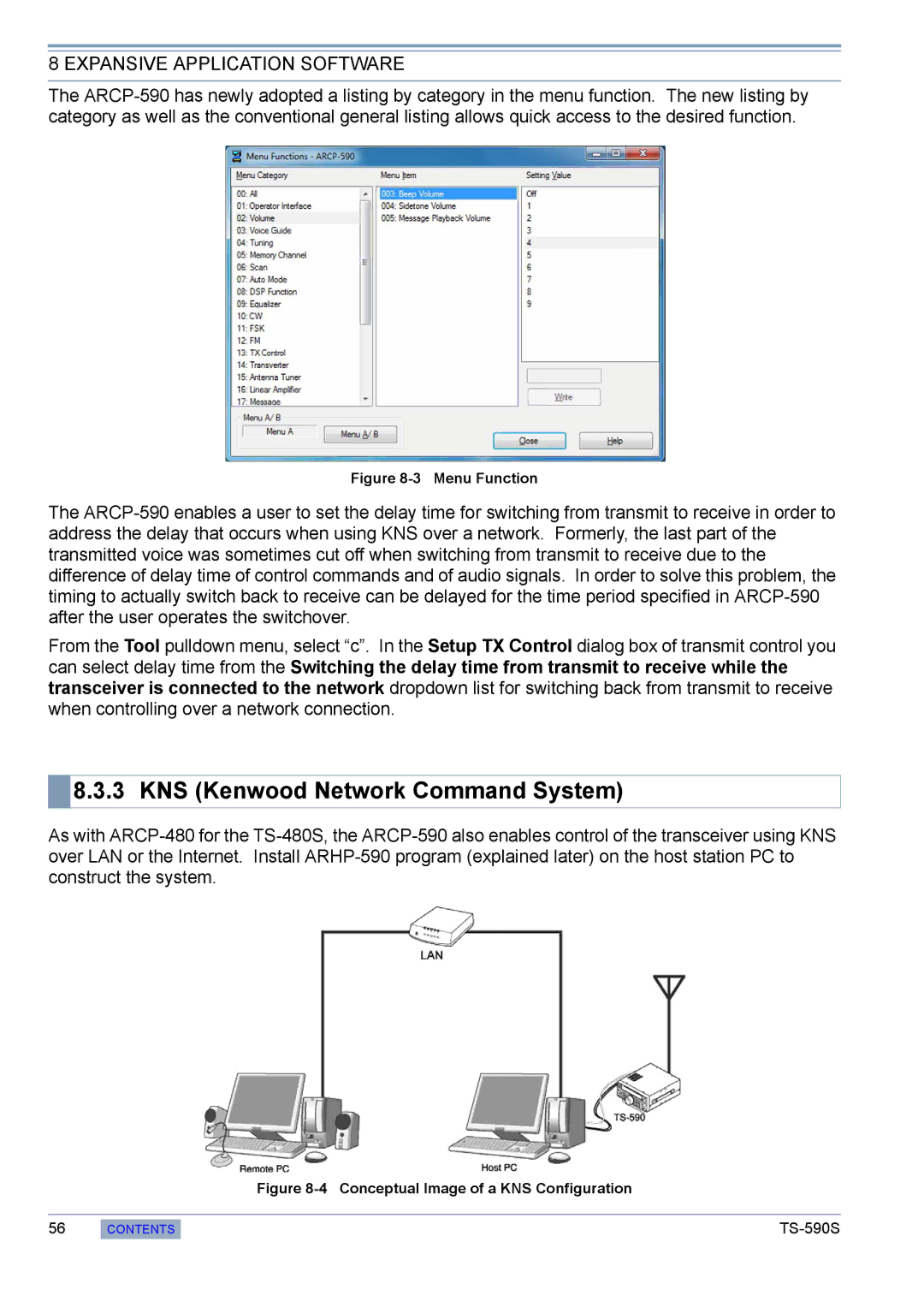 Kenwood TS-590S manual KNS Kenwood Network Command System, Menu Function 