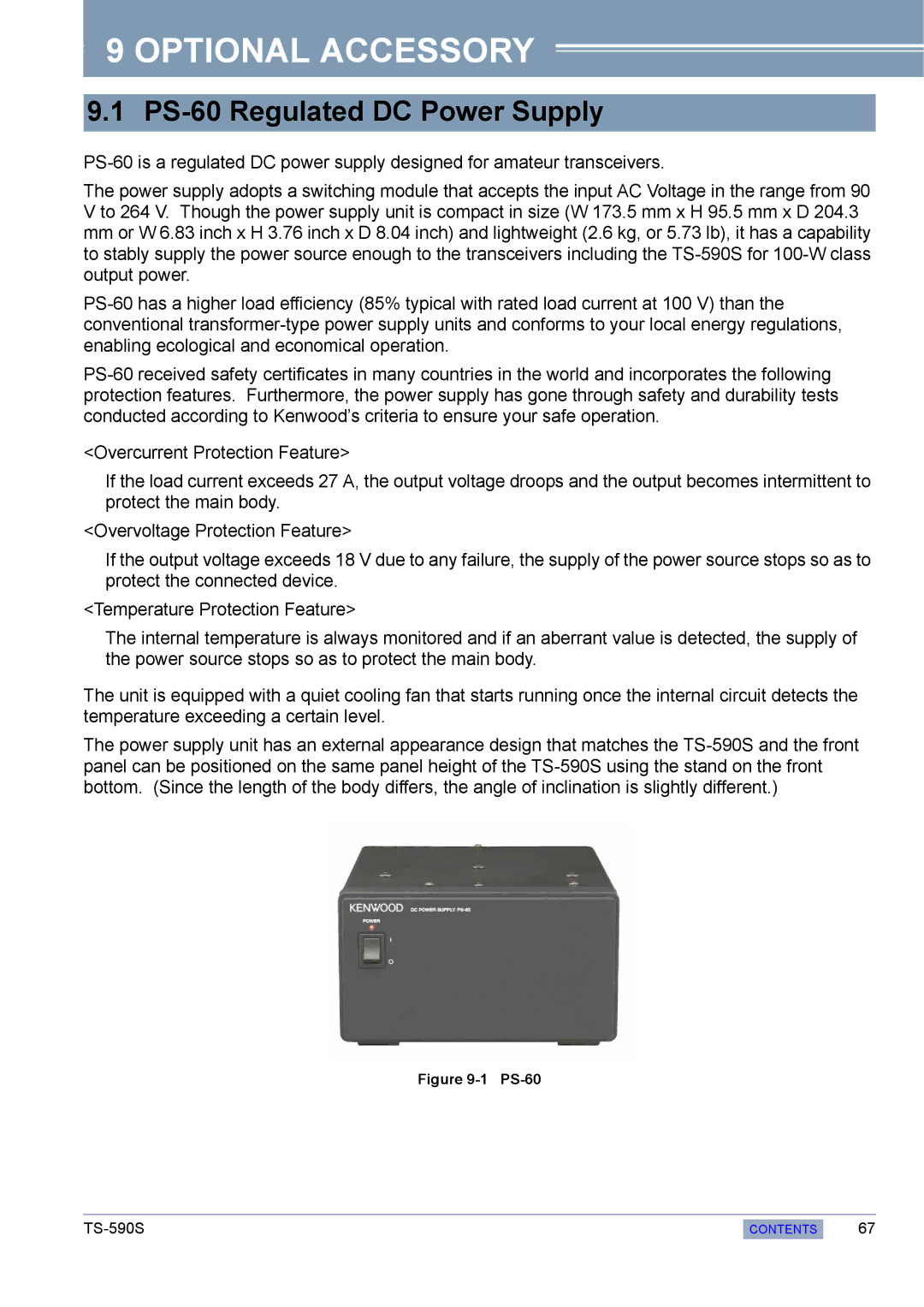 Kenwood TS-590S manual Optional Accessory, PS-60 Regulated DC Power Supply 