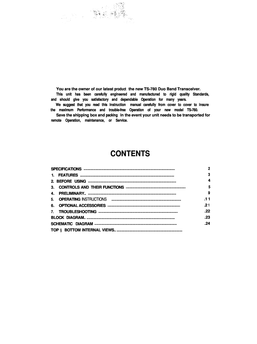 Kenwood TS-780 manual Contents 