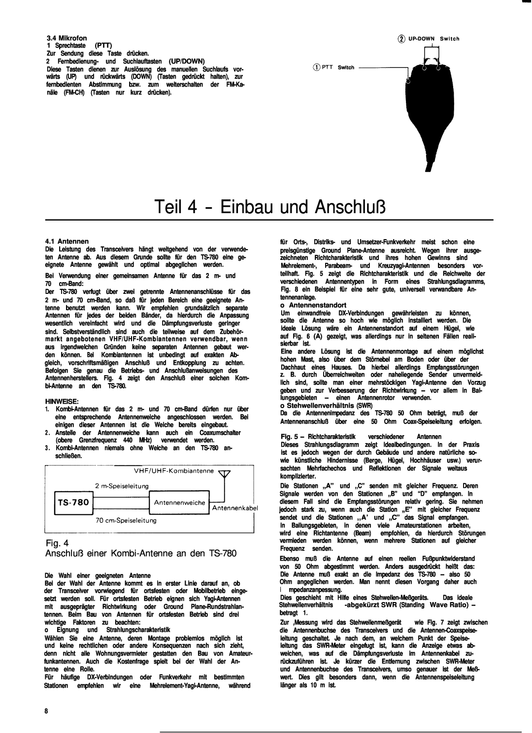 Kenwood manual Teil 4 - Einbau und Anschluß, Fig. Anschluß einer Kombi-Antennean den TS-780 