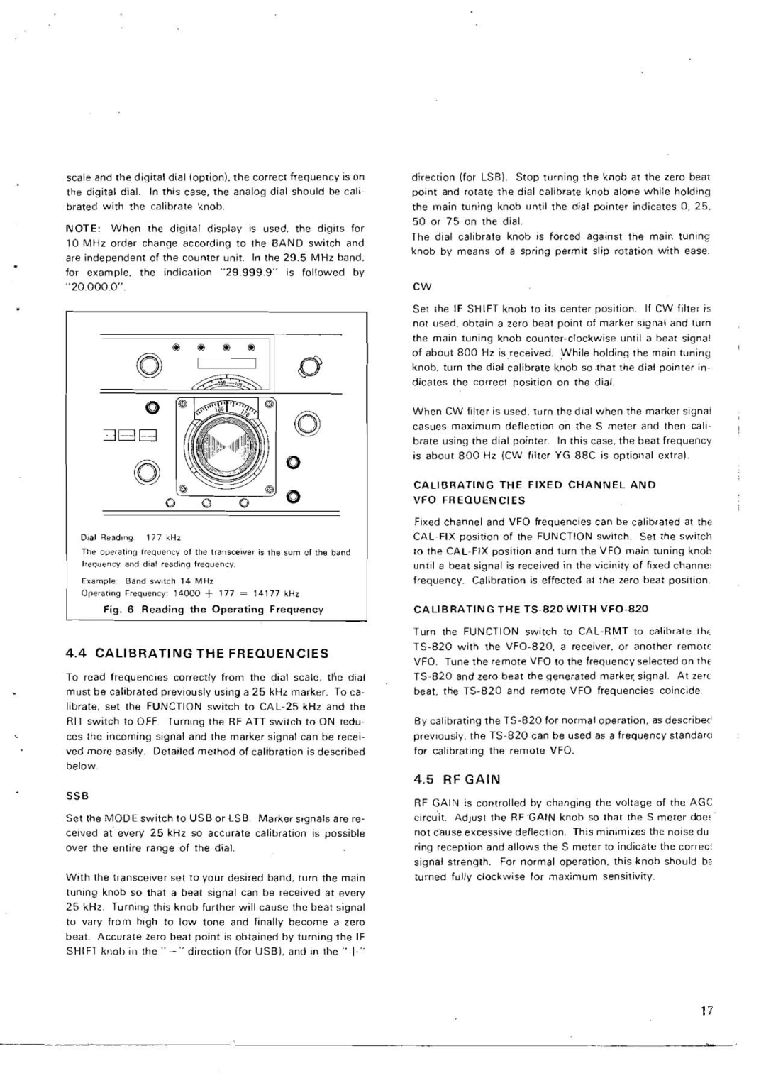 Kenwood TS-820 manual Calibrating T H E Frequencies, RF G a l N, Calibrating the Fixed Channel a N D VFO Freciuencies 