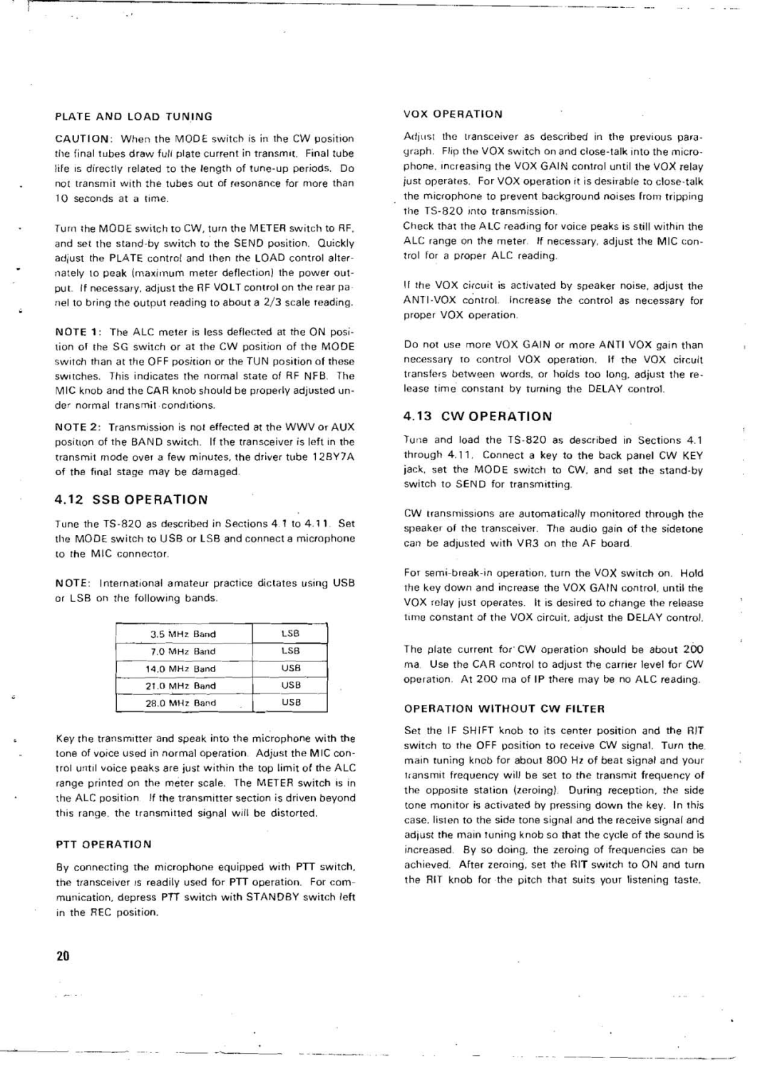 Kenwood TS-820 manual SSB O P E R a T I O N, C W O P E R a T I O N 
