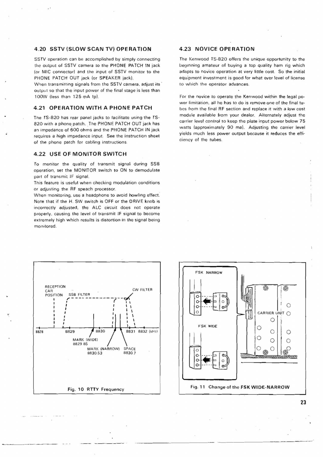 Kenwood TS-820 manual Sstv Slow Scan TV Operation, Operation with a Phone Patch, USE of Monitor Switch, Novice Operation 