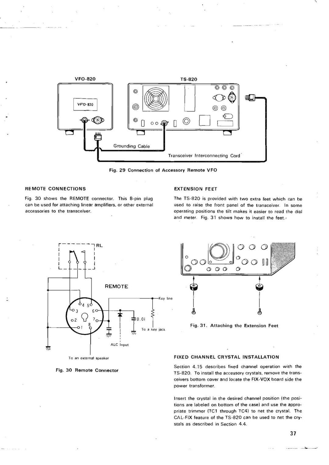 Kenwood TS-820 manual Remote Connections Extension Feet, Fixed Channel Crystal Installation 