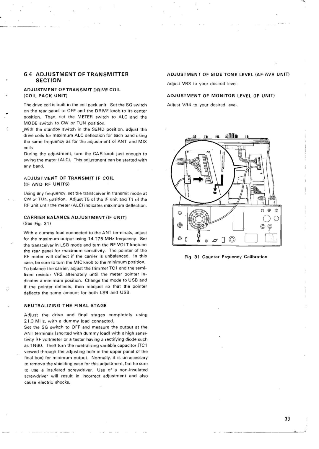 Kenwood TS-820 manual Adjustment of Transmitter Section, Adjustment of T R a N S M I T if Coil if a N D RF Units 