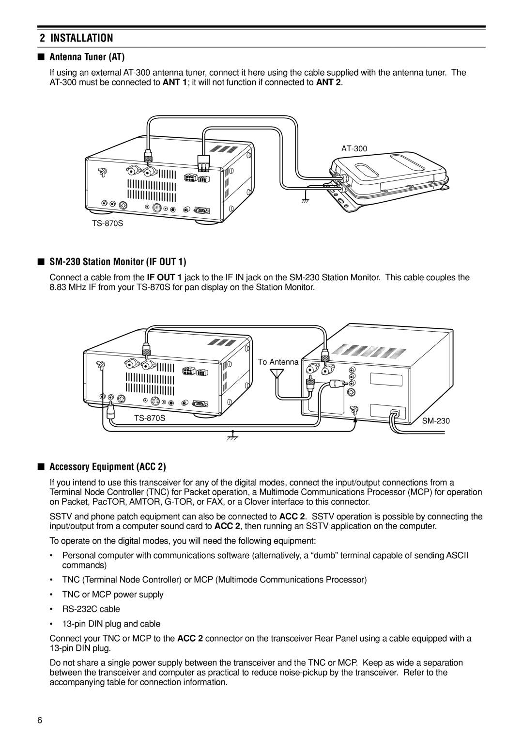 Kenwood TS-870S instruction manual Antenna Tuner AT, SM-230 Station Monitor if OUT, Accessory Equipment ACC 