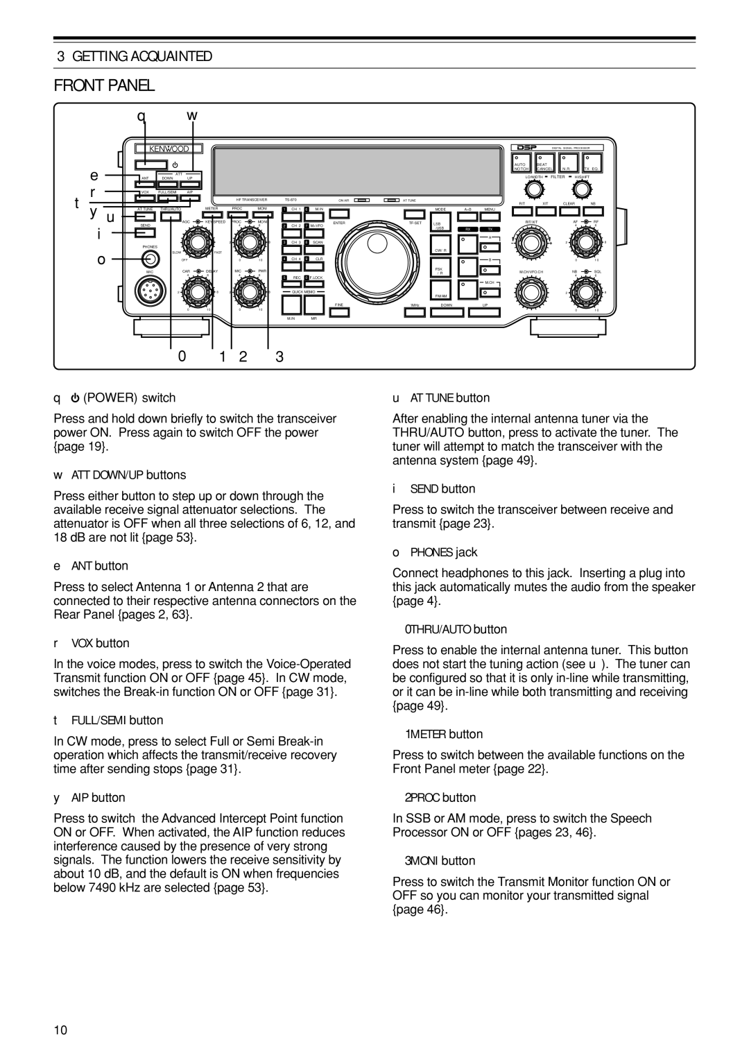 Kenwood TS-870S instruction manual Front Panel, Getting Acquainted 