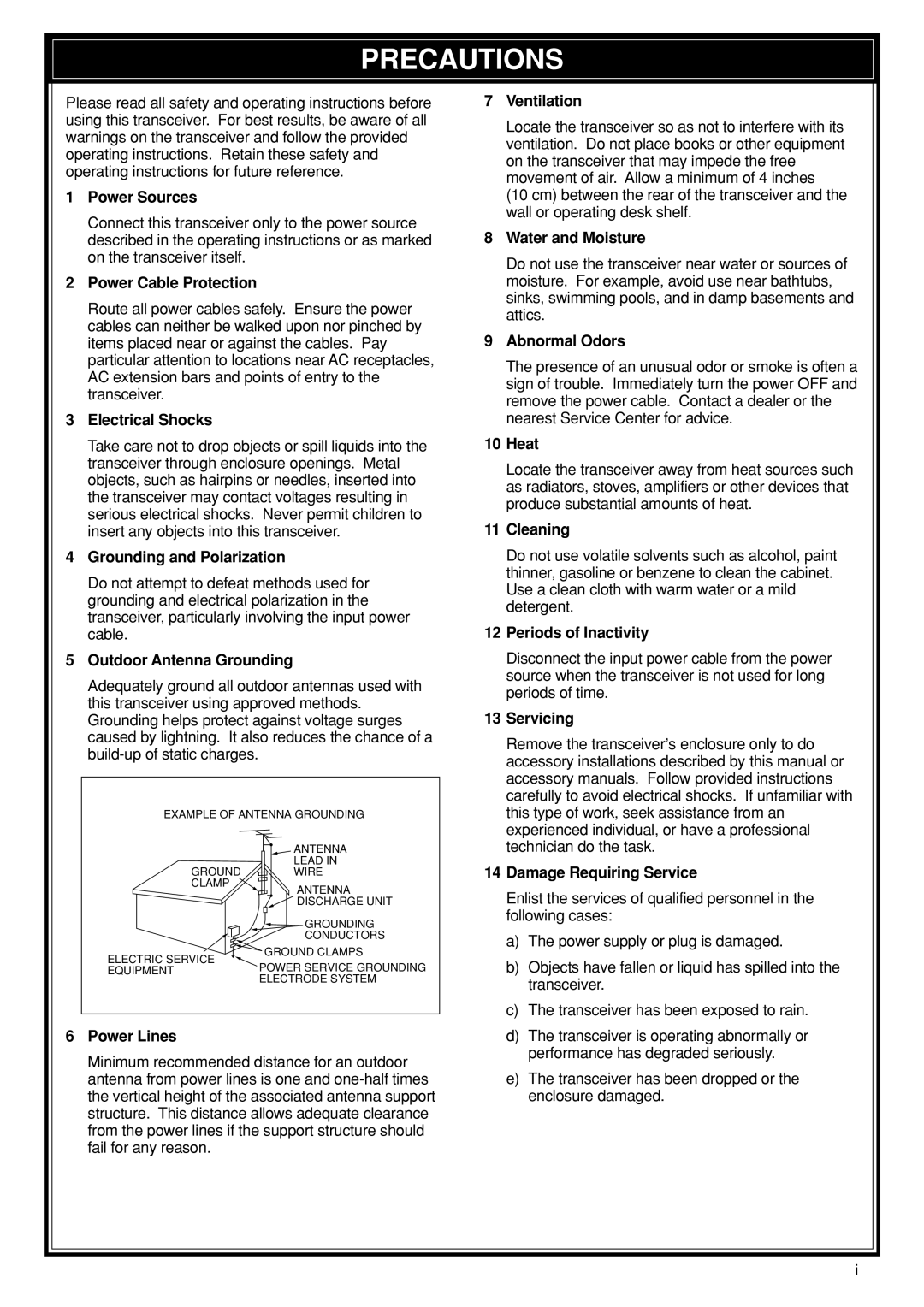 Kenwood TS-870S Power Sources, Power Cable Protection, Electrical Shocks, Grounding and Polarization, Power Lines, Heat 