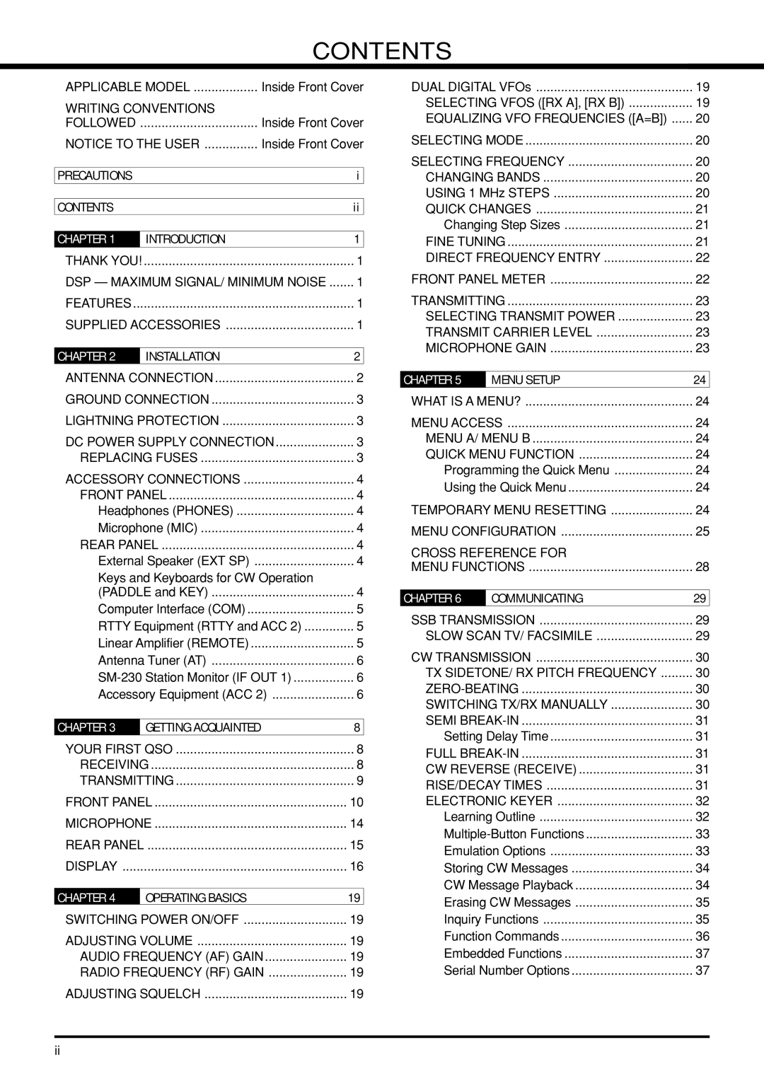 Kenwood TS-870S instruction manual Contents 