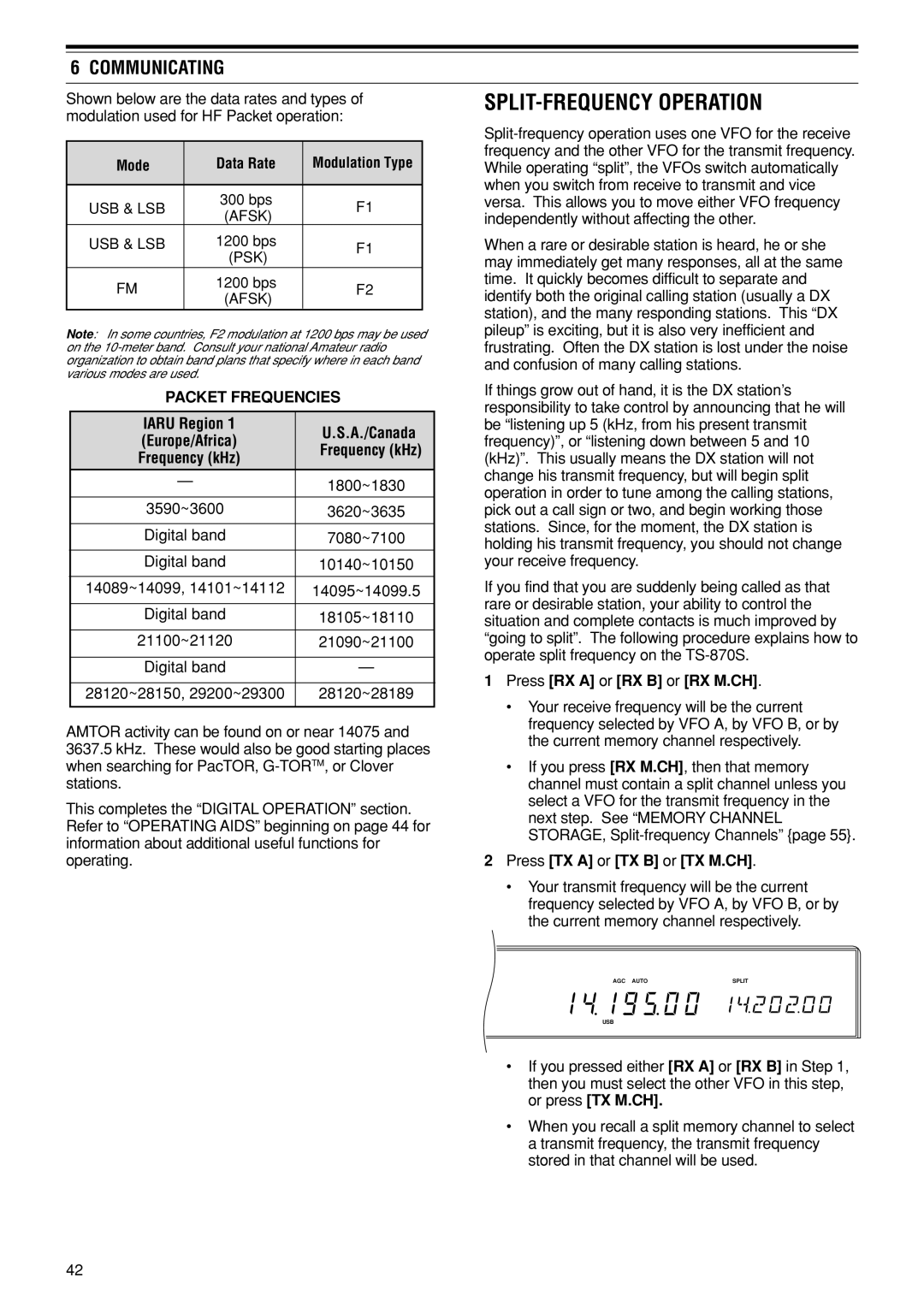 Kenwood TS-870S instruction manual SPLIT-FREQUENCY Operation, Packet Frequencies 