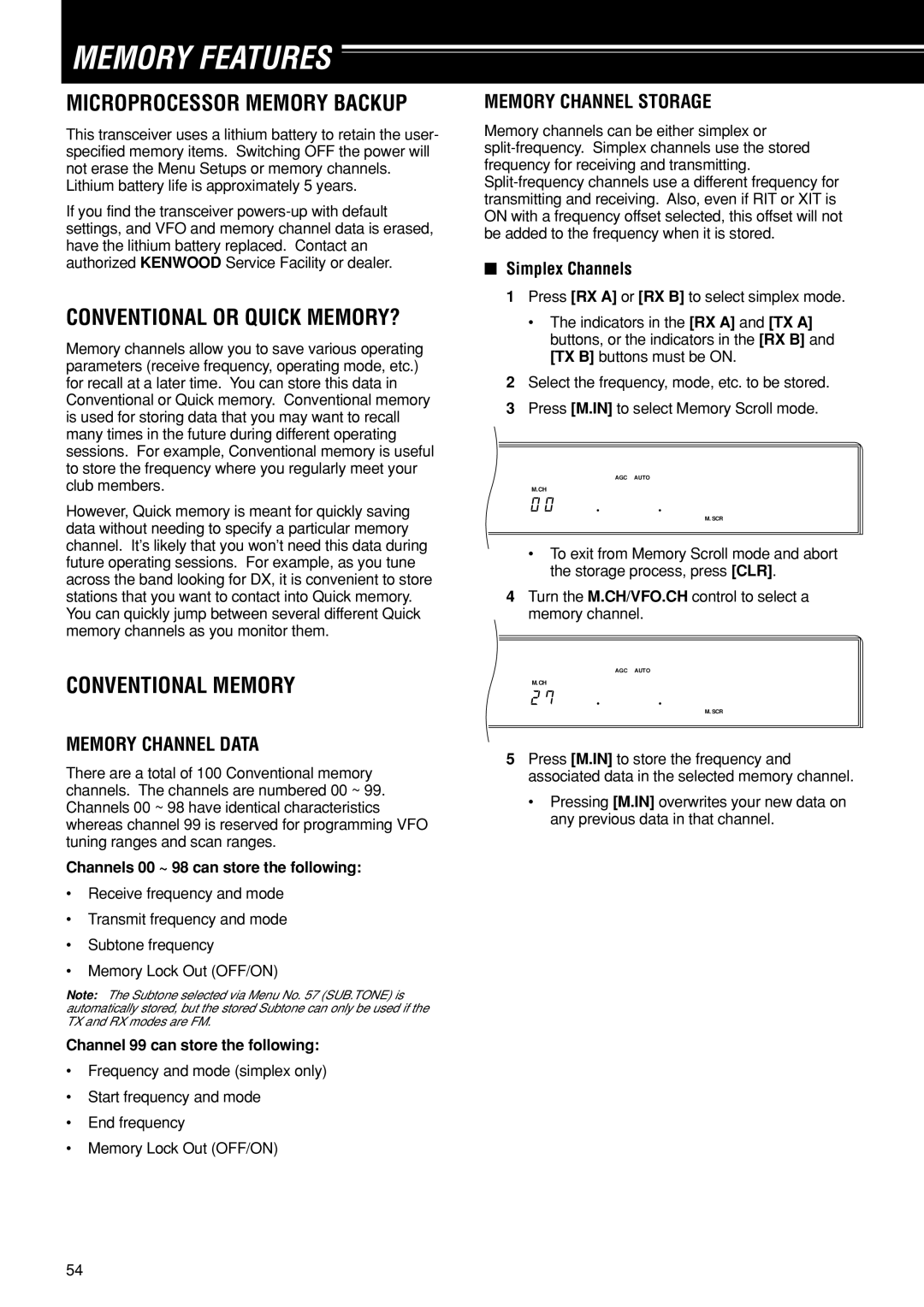 Kenwood TS-870S instruction manual Memory Features, Conventional or Quick MEMORY?, Conventional Memory, Memory Channel Data 