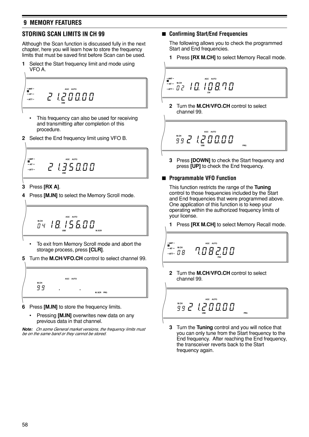 Kenwood TS-870S instruction manual Memory Features Storing Scan Limits in CH, Programmable VFO Function 