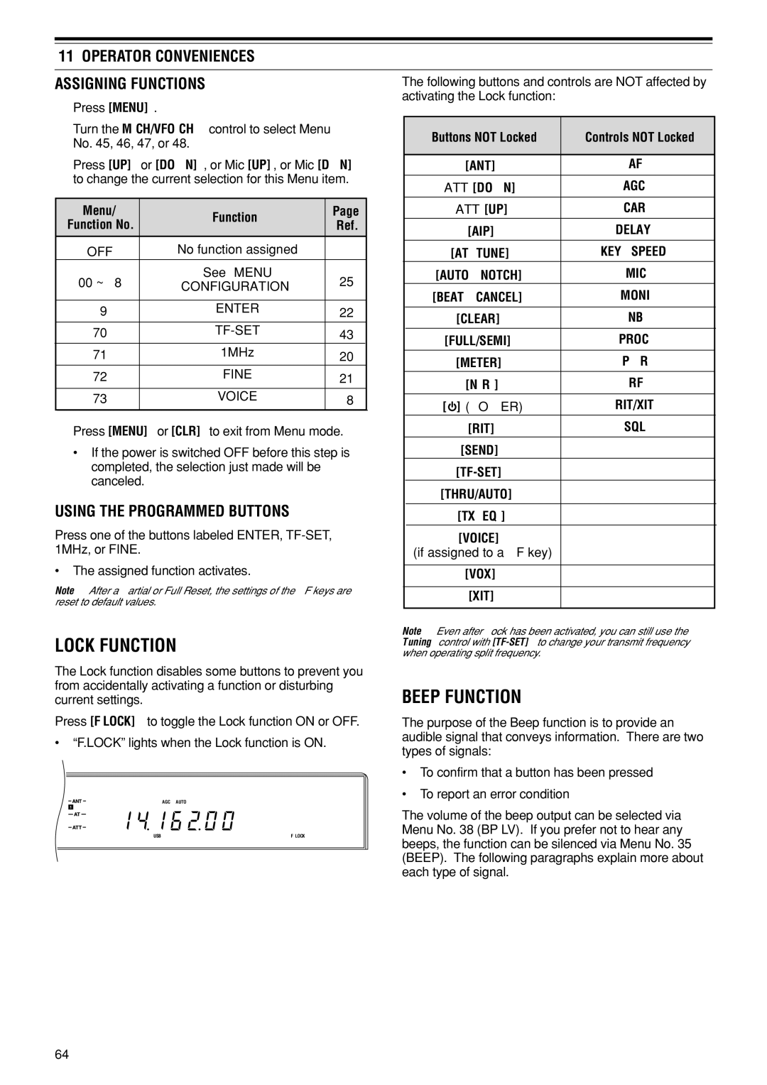 Kenwood TS-870S instruction manual Beep Function, Operator Conveniences Assigning Functions 