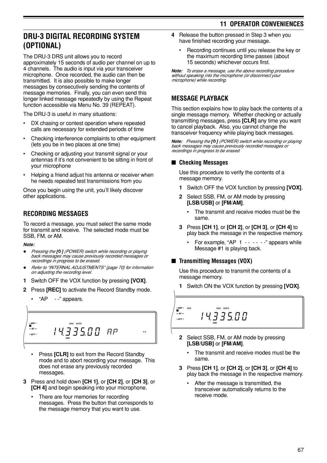 Kenwood TS-870S DRU-3 Digital Recording System Optional, Recording Messages, Message Playback, Checking Messages 