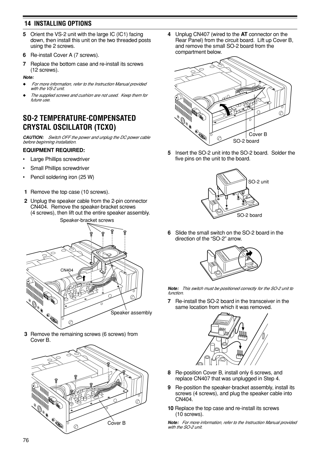 Kenwood TS-870S instruction manual Installing Options, SO-2 TEMPERATURE-COMPENSATED Crystal Oscillator Tcxo 