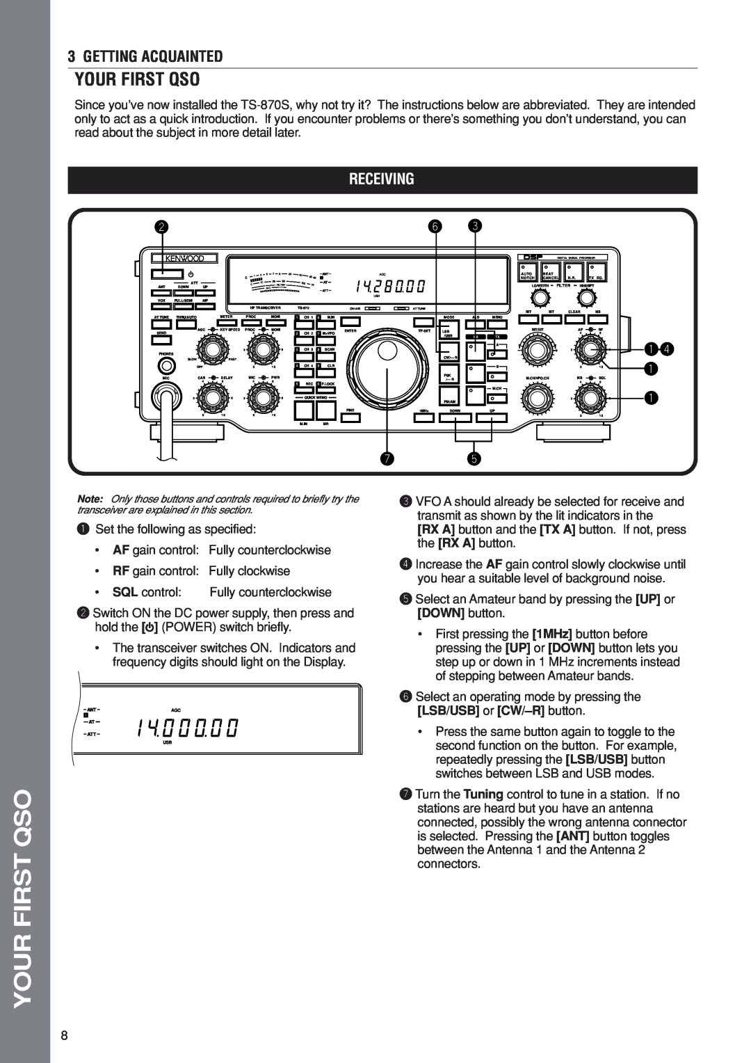 Kenwood TS-870S instruction manual Your First Qso, Getting Acquainted, Receiving, qr q q 