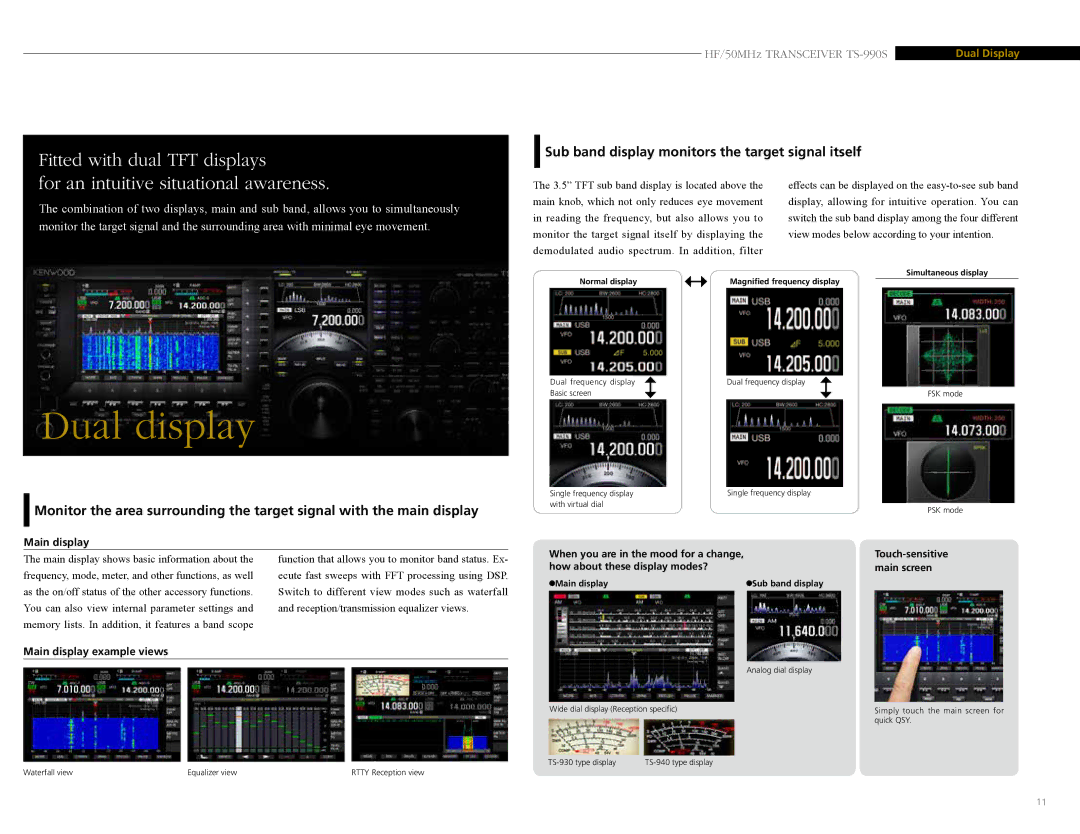 Kenwood TS-990S manual Dual display, Sub band display monitors the target signal itself 