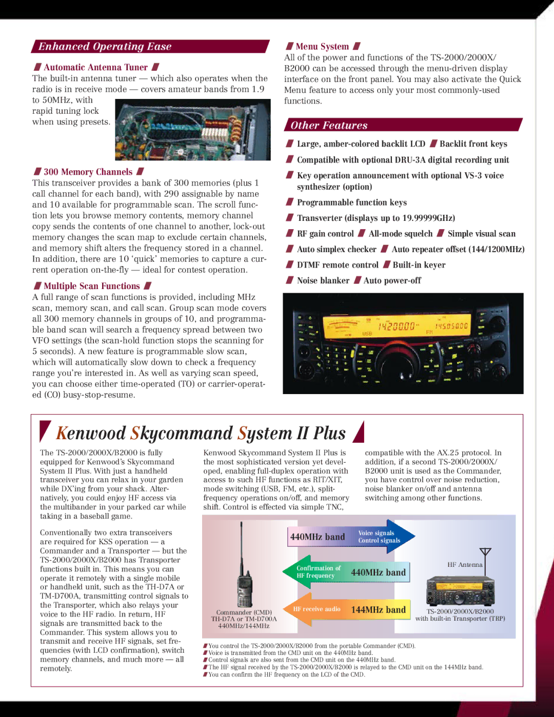 Kenwood TS-B2000, TS-2000X manual Enhanced Operating Ease, Other Features, 440MHz band, 144MHz band 