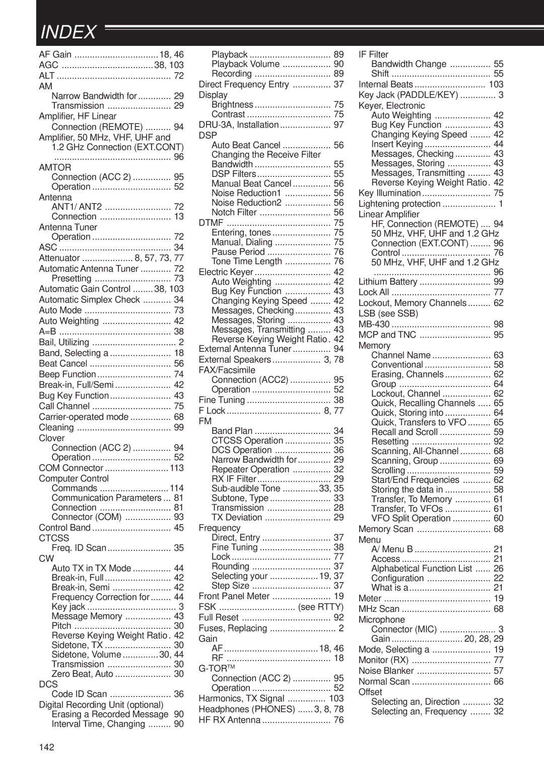 Kenwood TS-B2000, TS-2000X instruction manual Index 