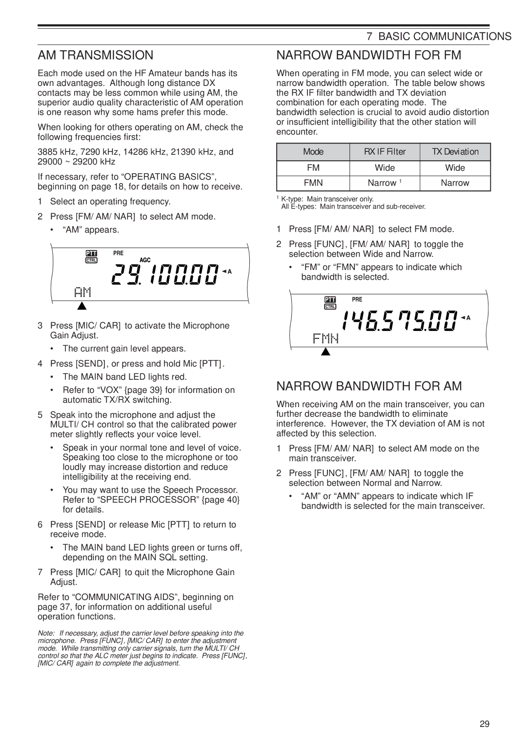 Kenwood TS-2000X, TS-B2000 AM Transmission, Narrow Bandwidth for FM, Narrow Bandwidth for AM, Basic Communications 