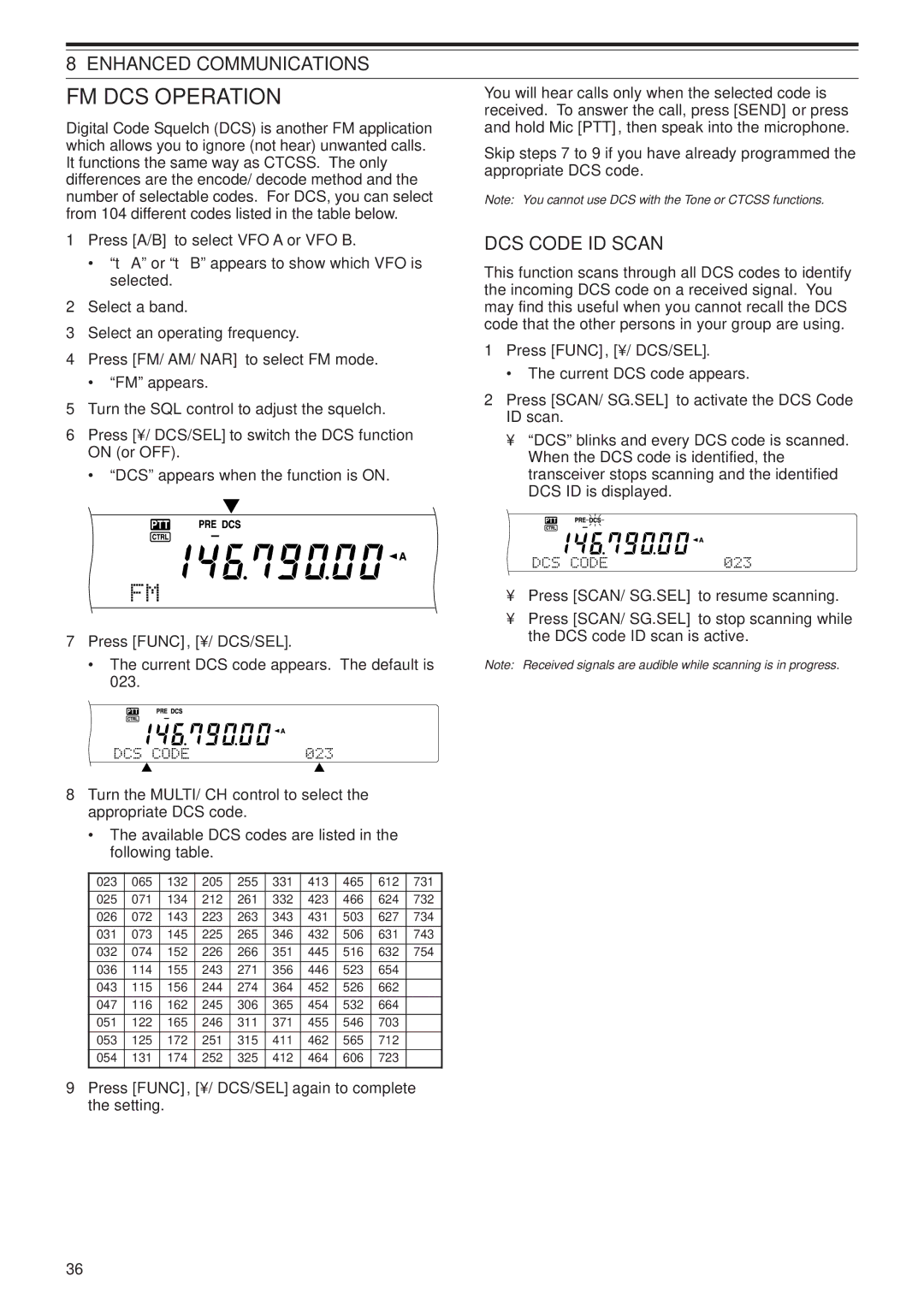 Kenwood TS-B2000, TS-2000X instruction manual FM DCS Operation, DCS Code ID Scan, Press FUNC, / DCS/SEL 
