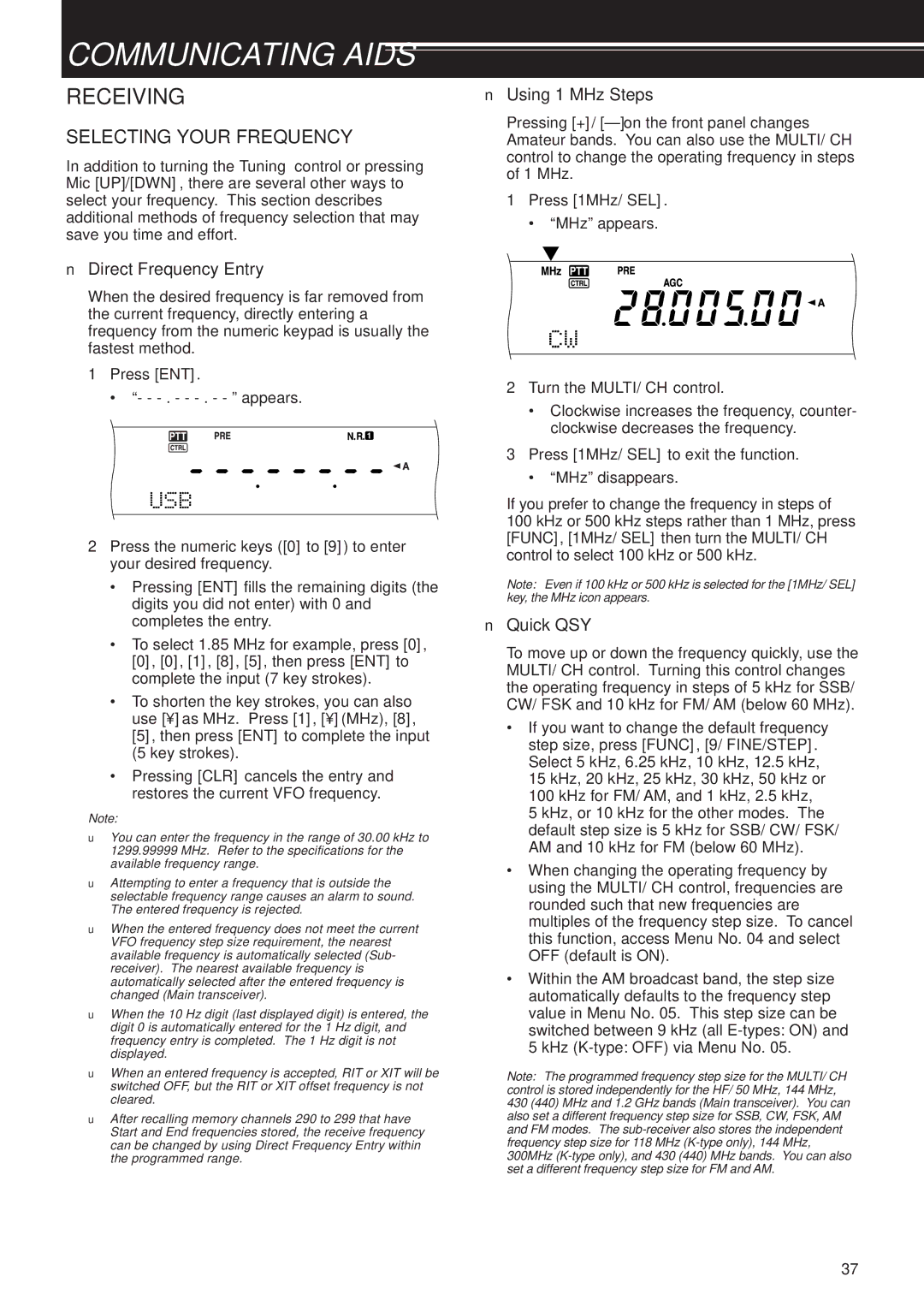 Kenwood TS-2000X, TS-B2000 instruction manual Communicating Aids, Receiving, Selecting Your Frequency 