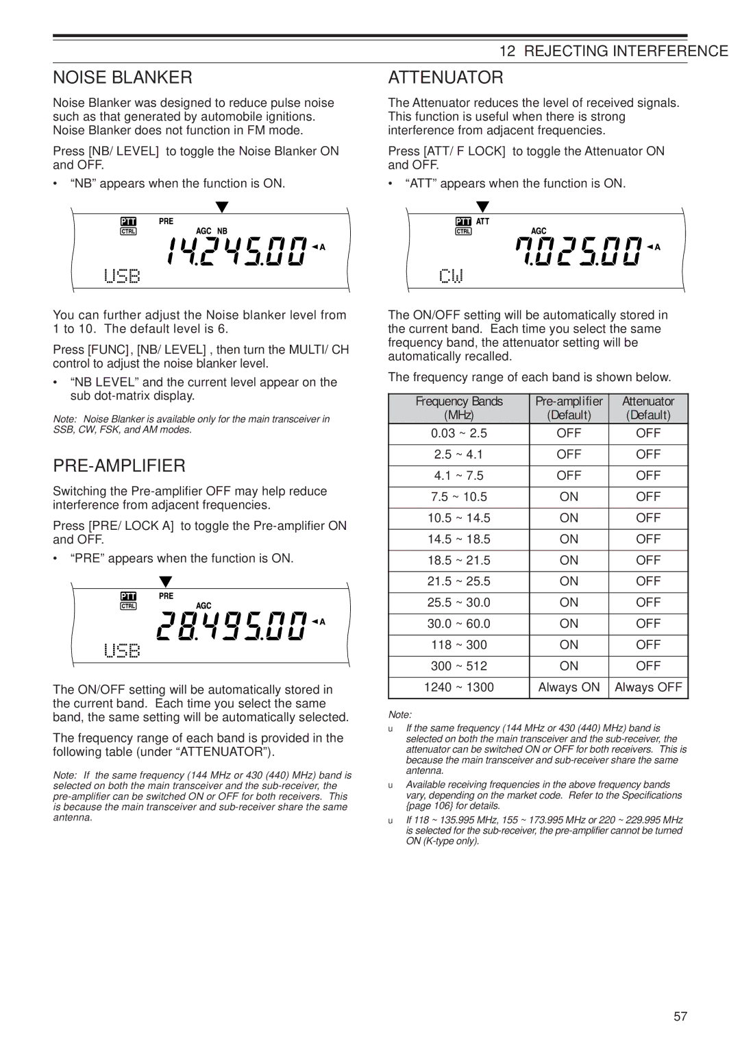 Kenwood TS-2000X, TS-B2000 instruction manual Noise Blanker, Pre-Amplifier, Attenuator, Rejecting Interference 