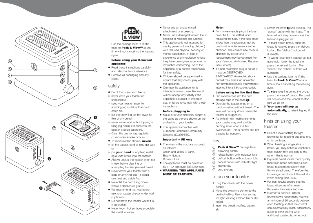 Kenwood TTM323 manual safety, to use your toaster, hints on using your toaster, before using your Kenwood appliance 