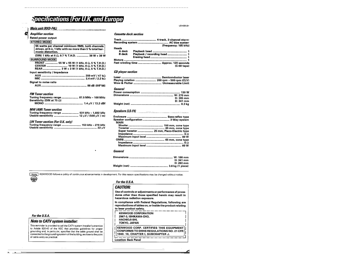 Kenwood UD-403 manual 