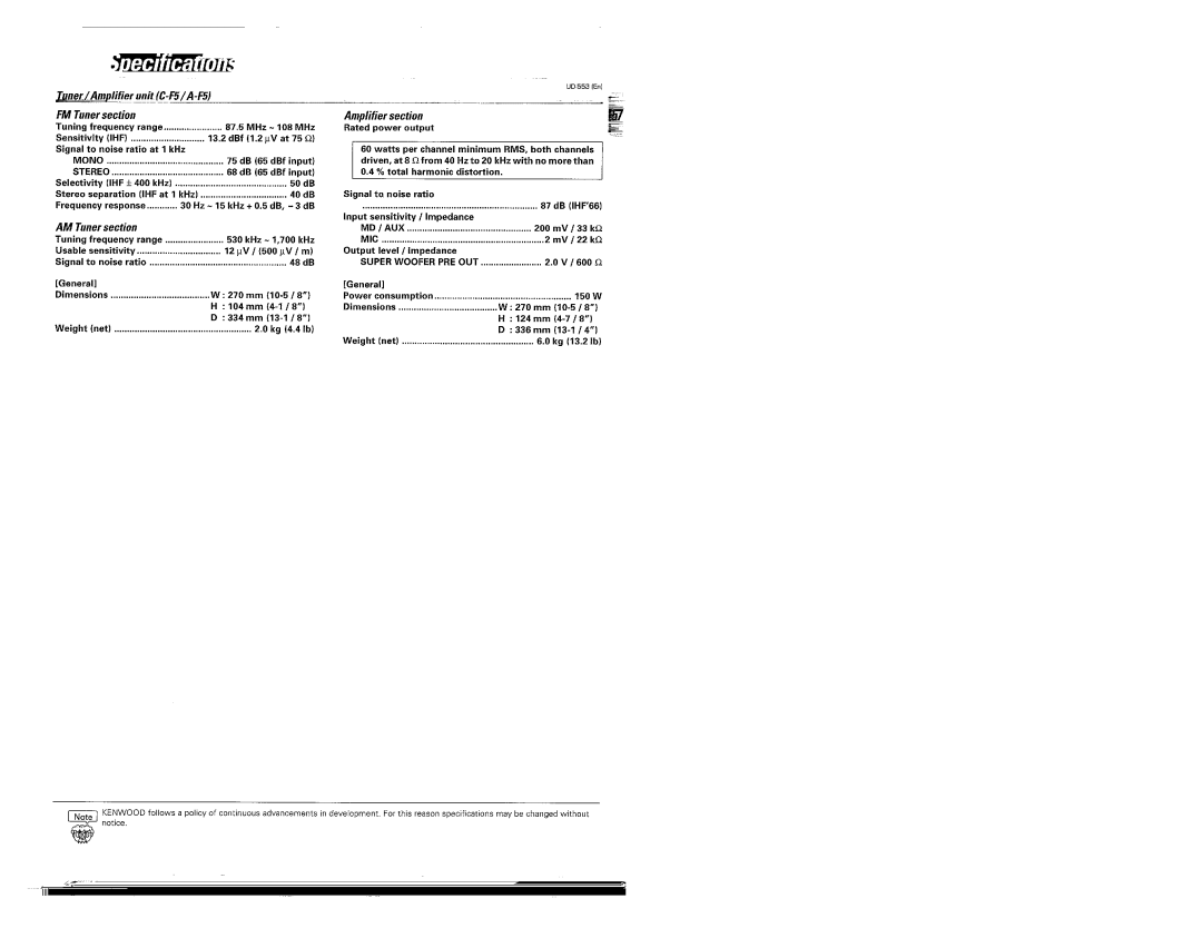 Kenwood UD-553 manual 