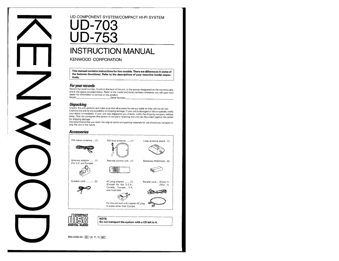 Kenwood UD-703, UD-753 manual 