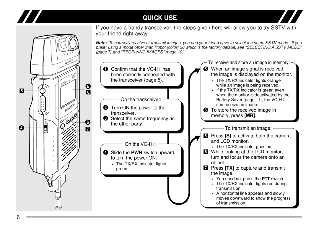 Kenwood VC-H1 instruction manual Quick USE 