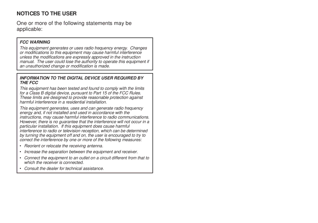 Kenwood VC-H1 instruction manual One or more of the following statements may be applicable 