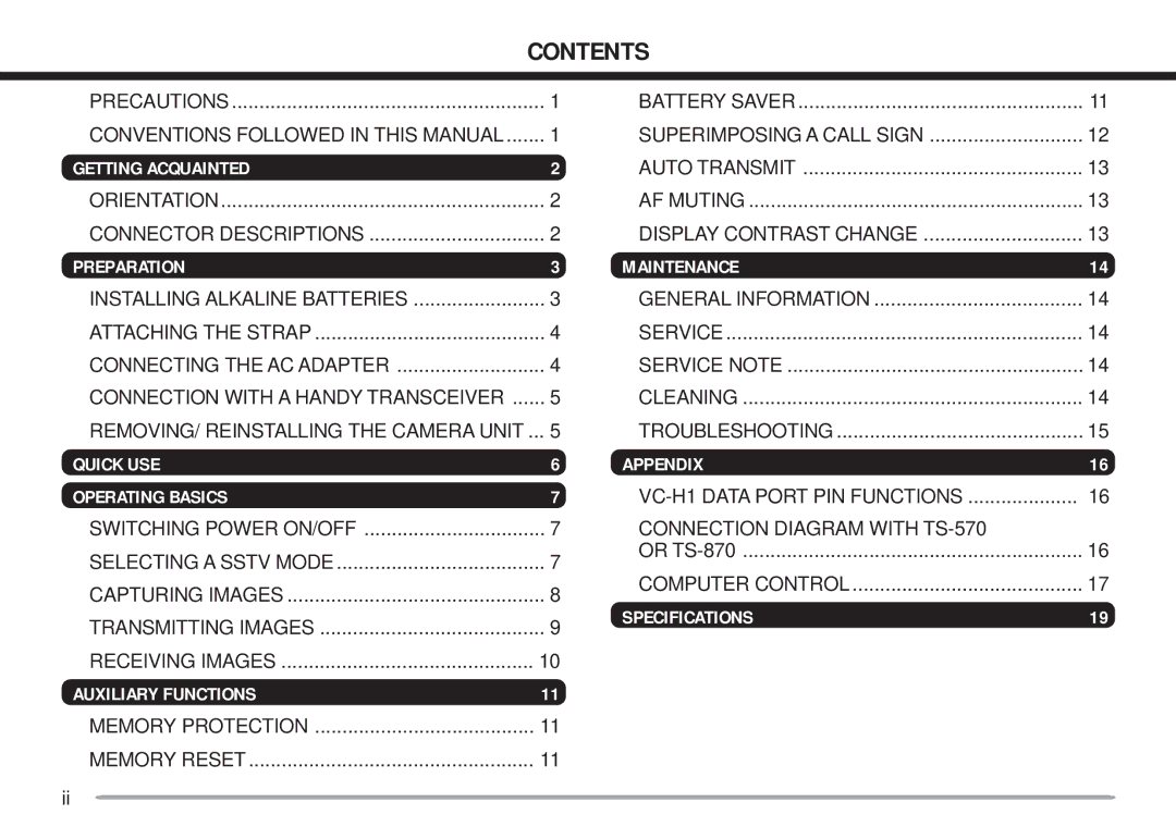 Kenwood VC-H1 instruction manual Contents 