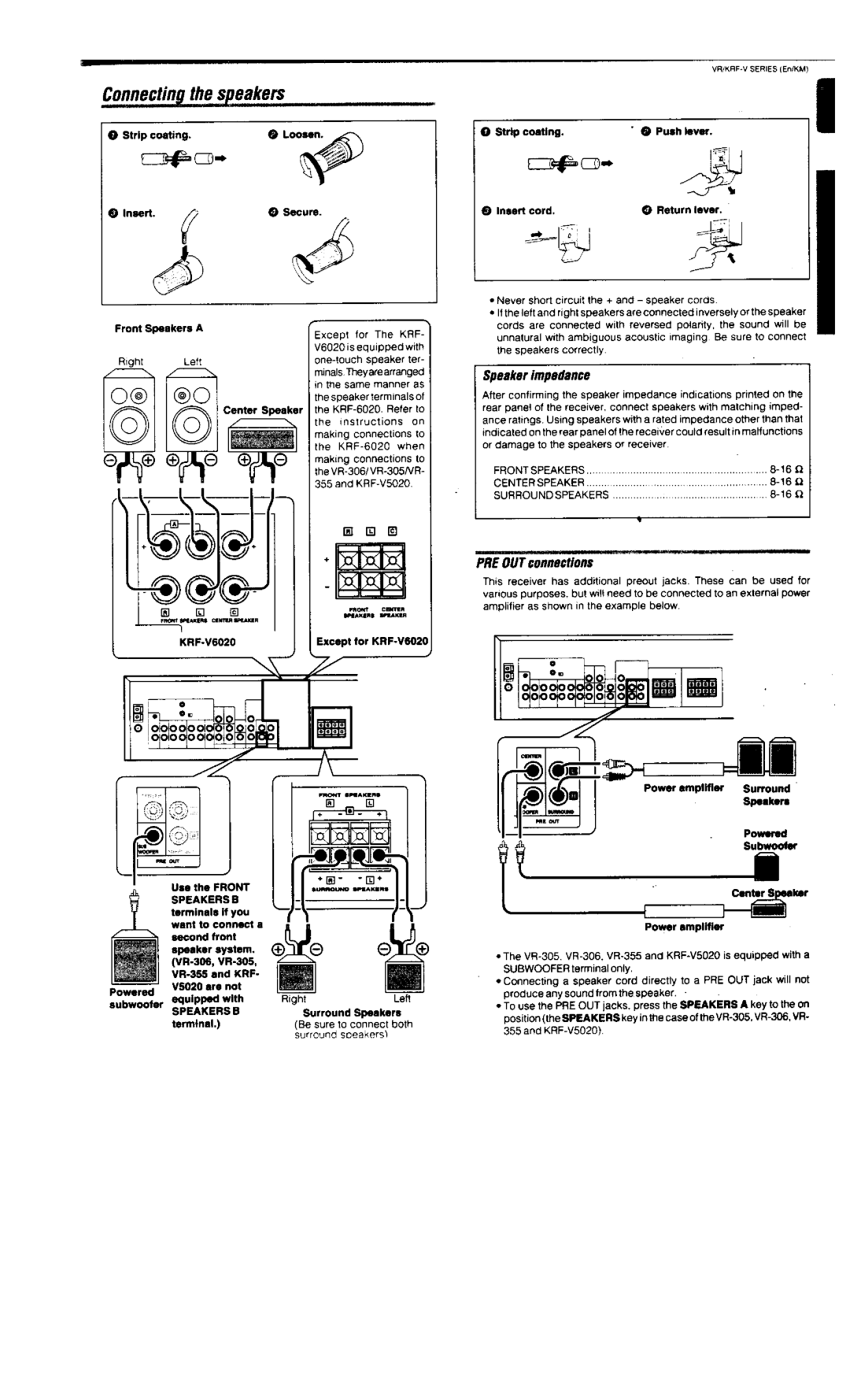 Kenwood VR-305, VR-306, VR-355, KRF-V6020, KRF-V5020 manual 